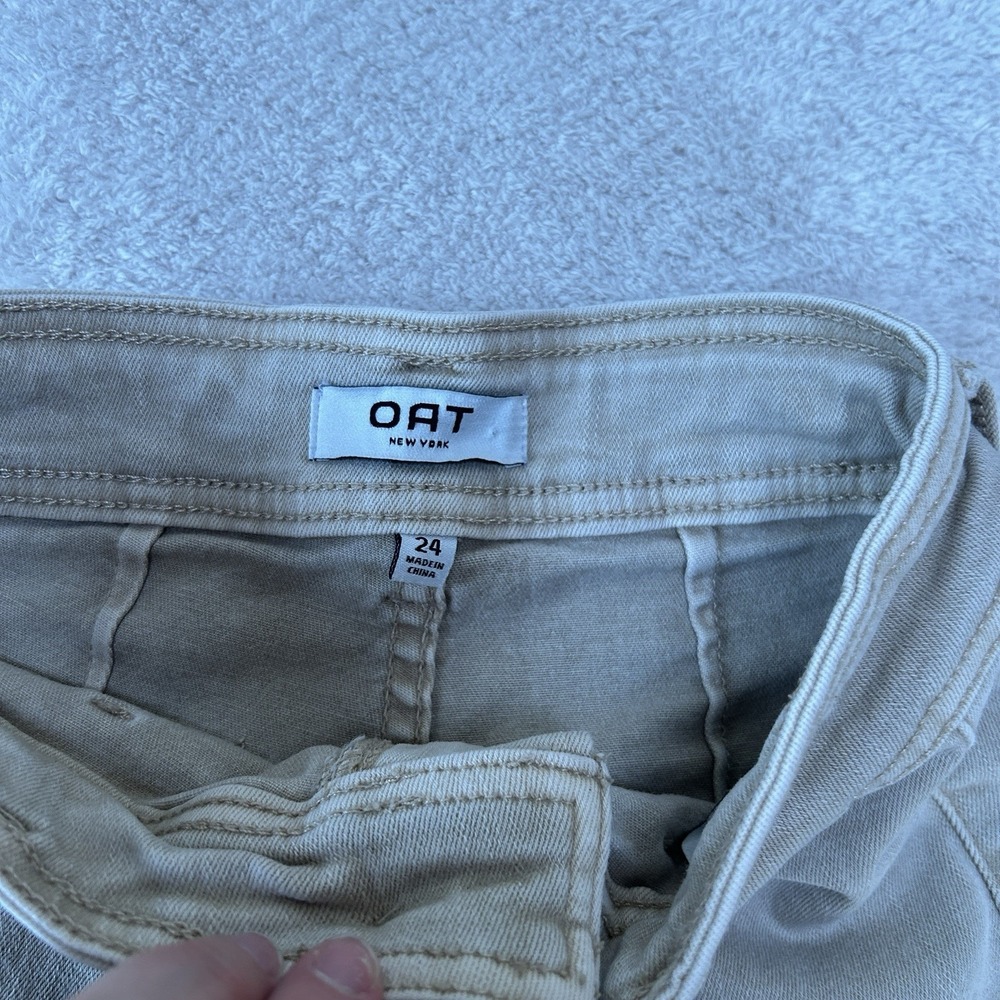 OAT NEW YORK Women's Wide Leg Sailor Jeans Size 24 Beige Flare Raw Hem EUC - Picture 2 of 7